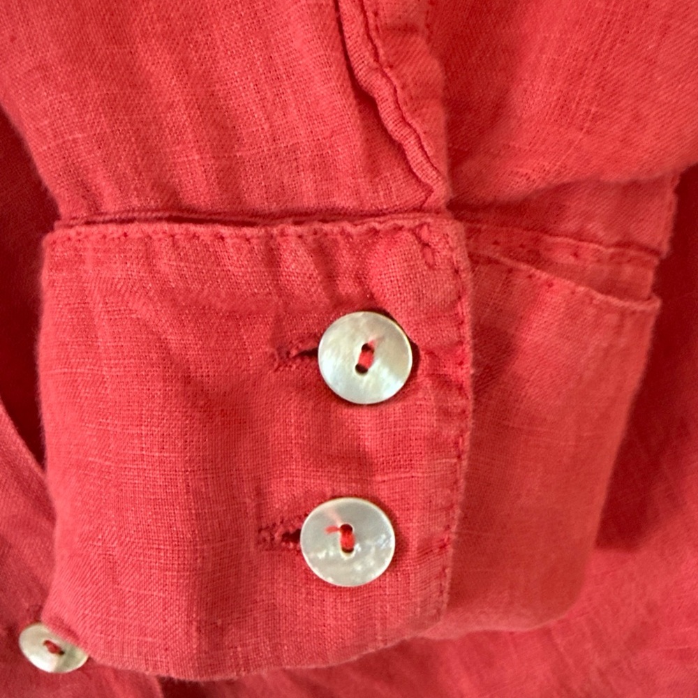 Le Phare De La Baleine Coral Linen Button-Up Shirt Small View 4